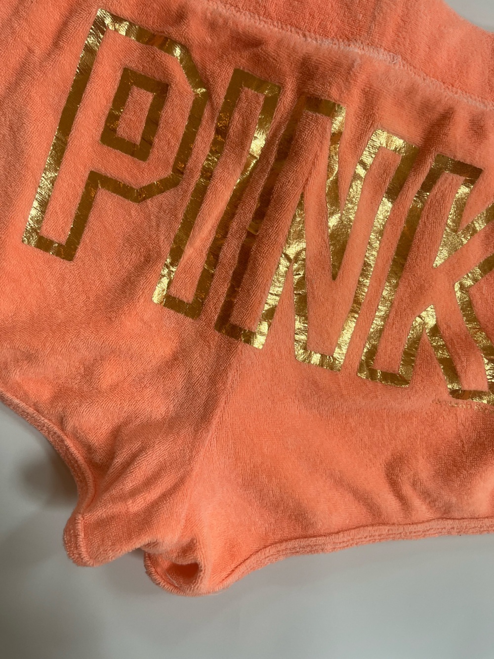 Y2K Vintage PINK Victoria's Secret Orange Terrycloth Gold Dog Mini Micro Shorts - Picture 8 of 8